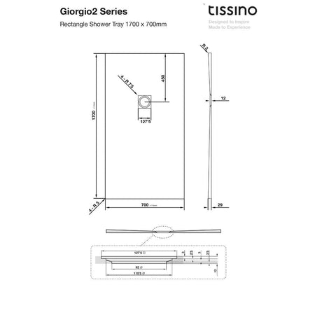 Tissino Rectangle Shower Tray 1600 x 700mm Tissino Giorgio2 Rectangle Shower Tray in White Slate