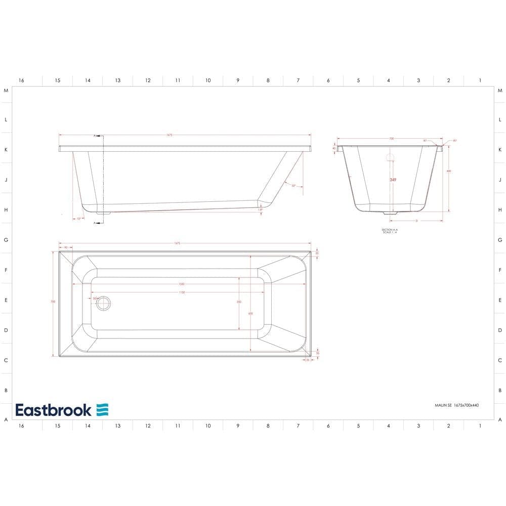 Eastbrook Single Ended Bath 1675 x 700 / Reinforced Eastbrook Malin Single Ended Bath