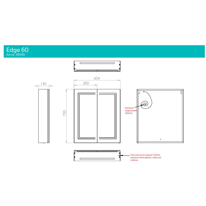 HiB Mirrored Cabinet HiB Edge LED Illuminated Border Mirror Cabinet