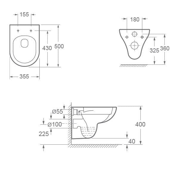 Imex Wall Hung Toilet Imex Ivan Rimless Wall Hung Toilet with Soft Close Seat in White