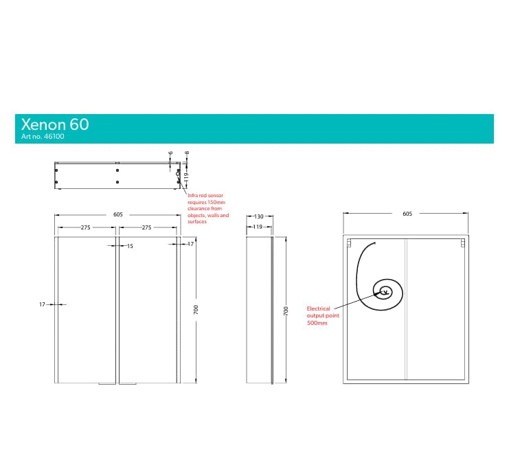HiB Mirrored Cabinet HiB Xenon LED Colour Temperature Changing Mirrored Cabinet