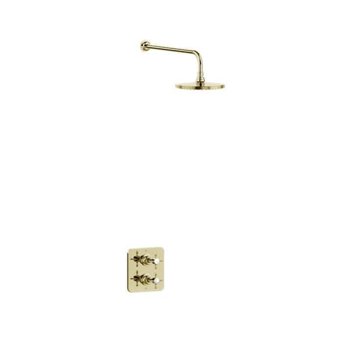 Burlington Concealed Shower Set Gold Burlington Guild Square 1 Outlet, 2 Handle Concealed Thermostatic Shower Valve with Fixed Shower Arm and Head