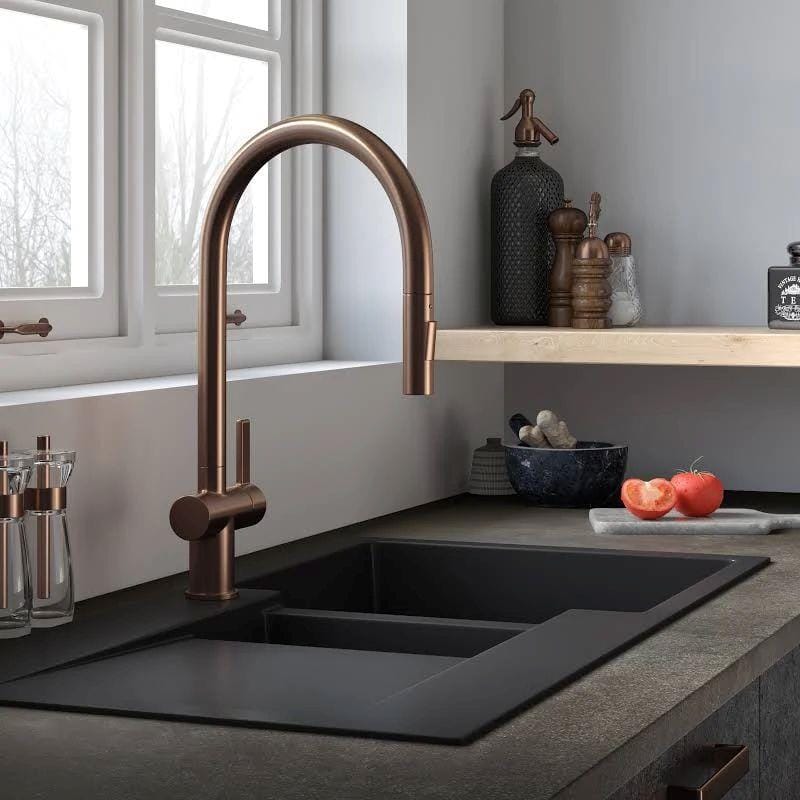JTP Kitchen Tap Brushed Bronze JTP VOS Single Lever Pull Out Kitchen Mixer Tap