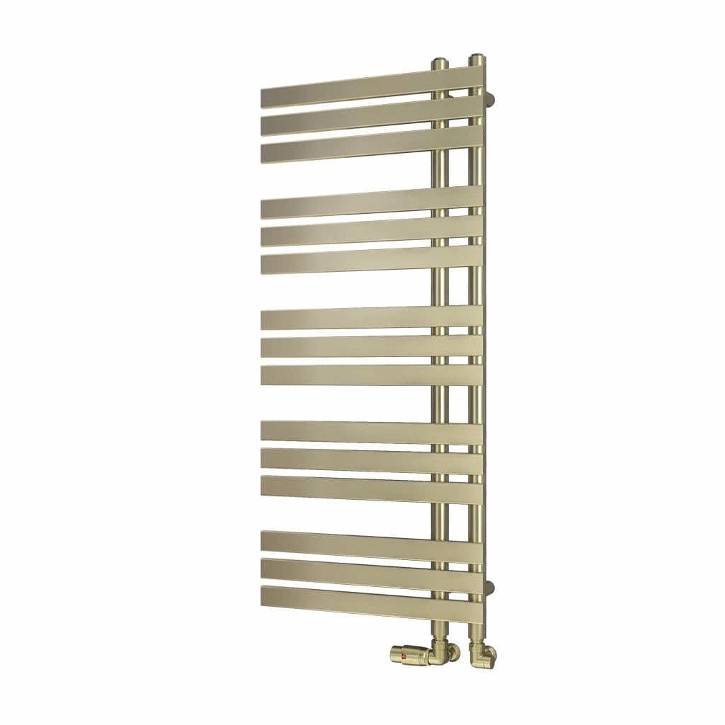 Eastbrook Designer Towel Radiator 1200 x 500mm / Electric Only Eastbrook Leonardo Straight Vertical Heated Towel Rail in Brushed Brass
