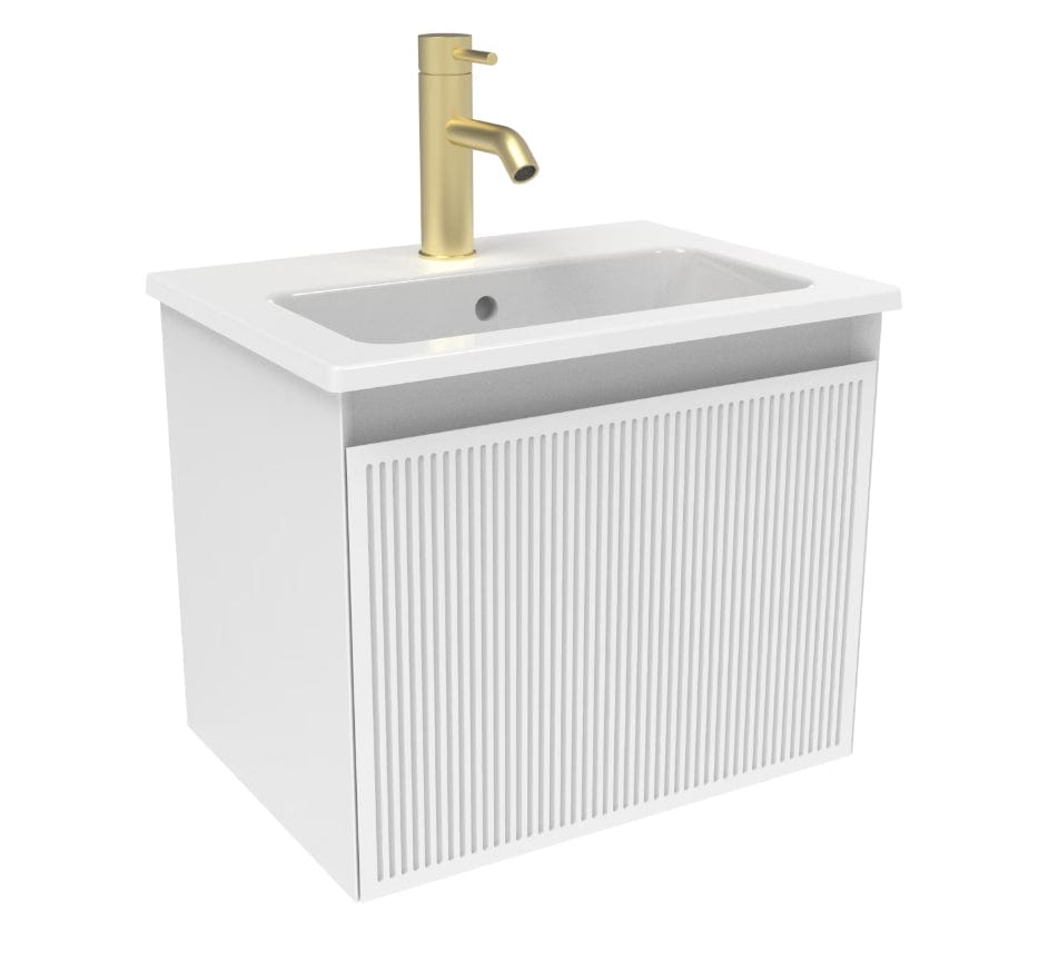 Saneux Wall Mounted Vanity Unit Matte White / 1 Hole Saneux Monument Vanity Unit With Basin - 500 x 360mm - One Drawer - Wall Mounted