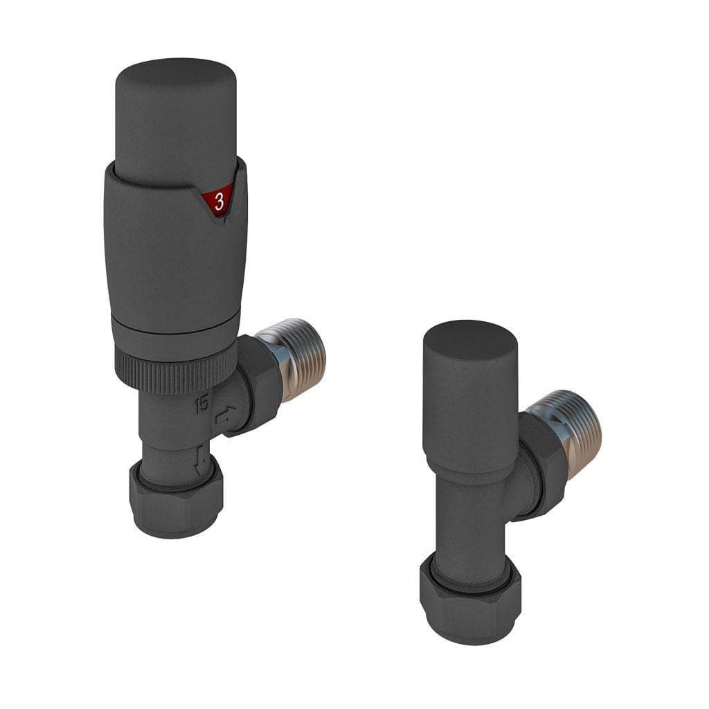 Aquarius Radiator Valve Matt Anthracite Aquarius Bi-Directional TRV Angled Radiator Valve