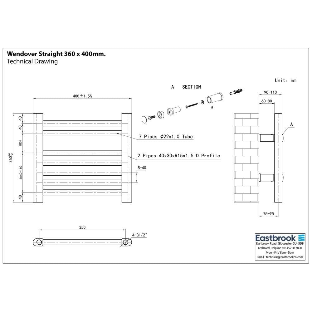 Eastbrook Ladder Rail Eastbrook Wendover Straight Vertical Heated Towel Rail in White