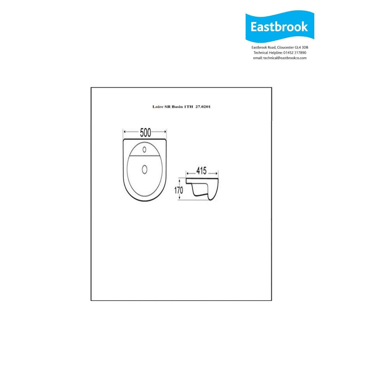 Eastbrook Semi-Recessed Basin Eastbrook Loire Semi Recessed Basin - 500mm Wide - 1 Tap Hole - White