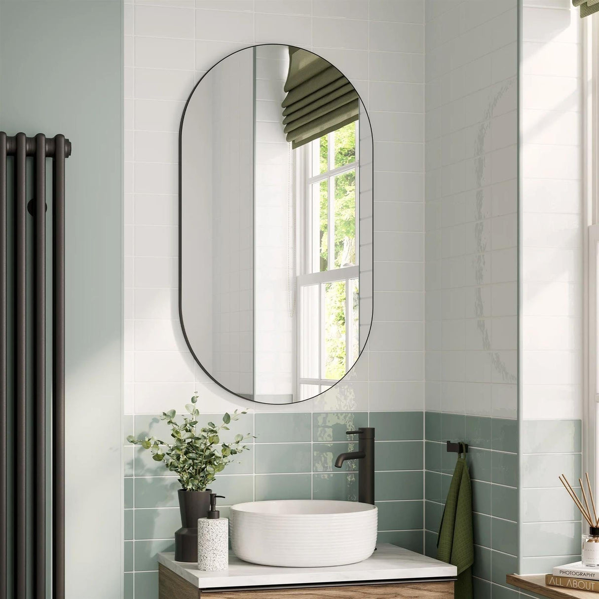 HiB Standard Mirror Black HiB Trim Pill Bathroom Mirror