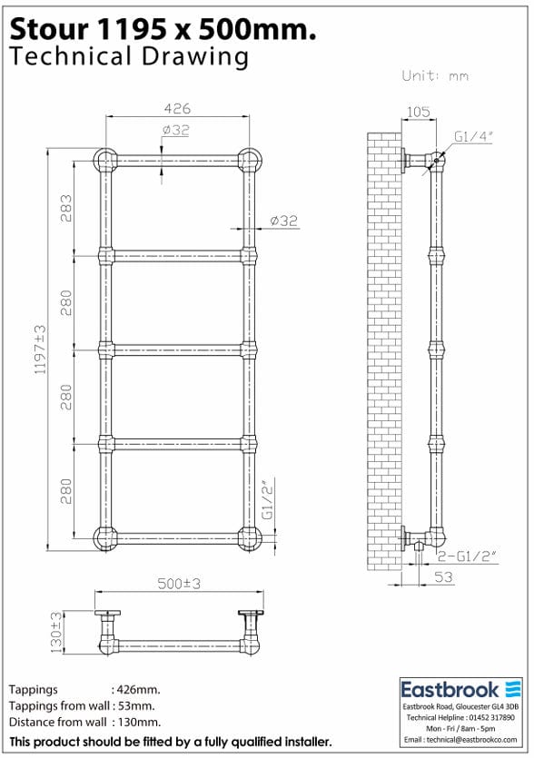 Eastbrook Traditional Towel Rail Eastbrook Stour Vertical Traditional Heated Towel Rail in Matt White