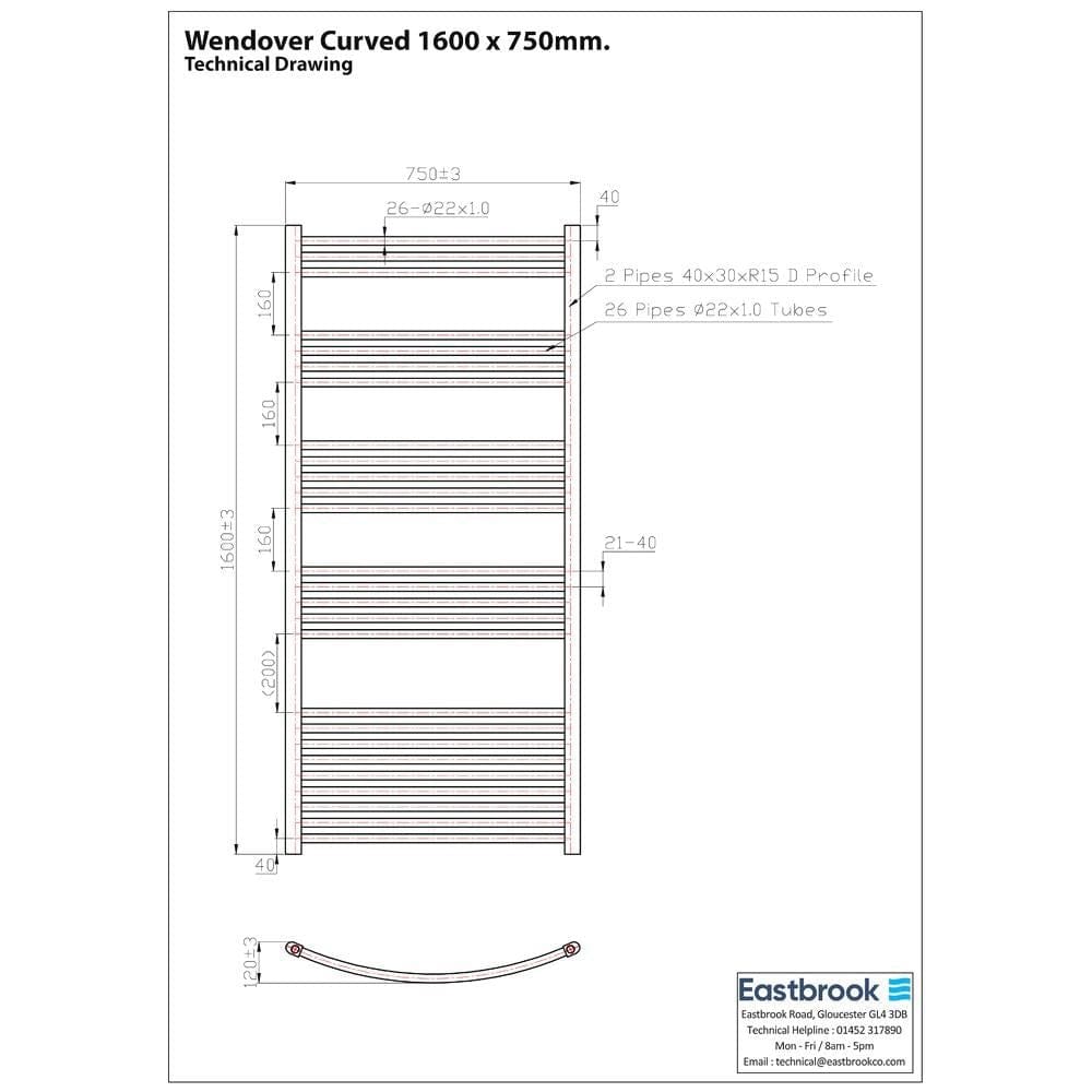 Eastbrook Wendover Curved Vertical Heated Towel Rail in Chrome