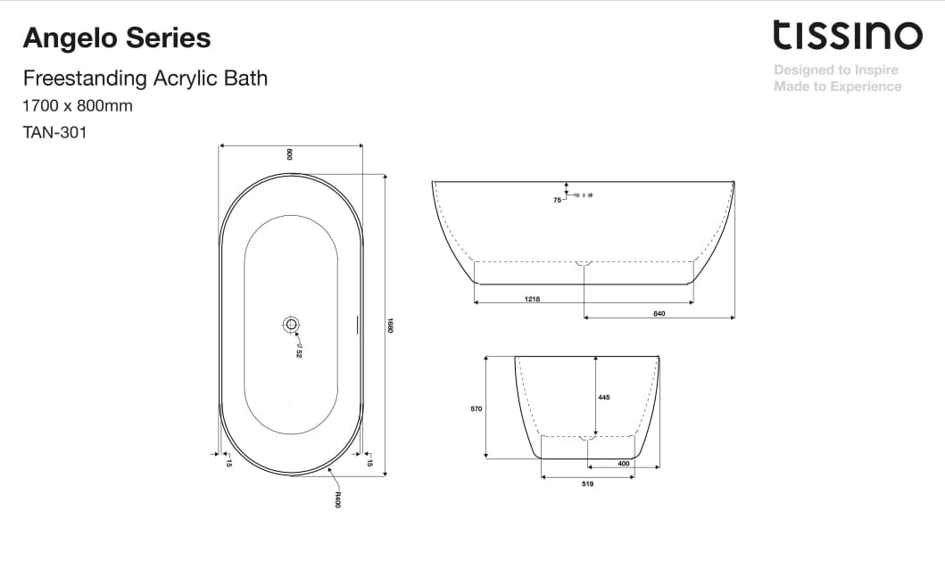 UK Bathroom Store Modern Freestanding Bath Tissino Angelo Acrylic Freestanding Bath