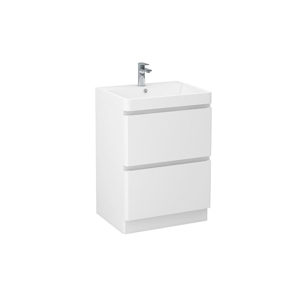 Imex Floor Standing Vanity Unit Imex Ivo Floor Standing 600mm Double Drawer Vanity Unit with Basin in White Gloss