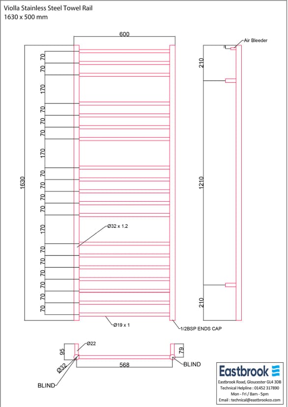 Eastbrook Ladder Rail Eastbrook Violla Straight Vertical Heated Towel Rail