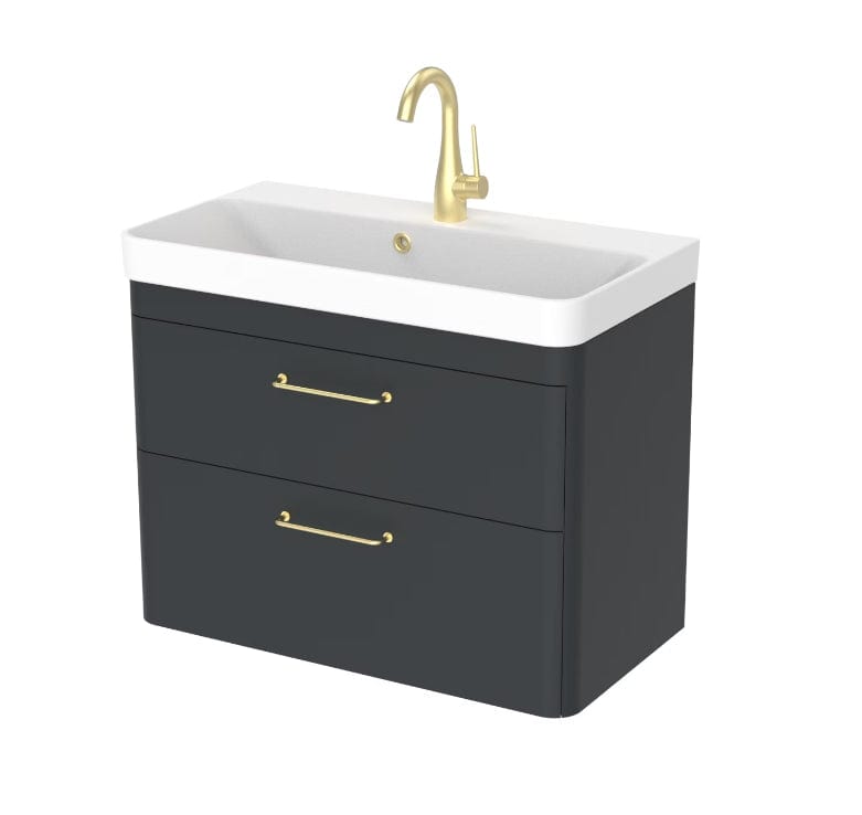Saneux Wall Mounted Vanity Unit Matte Anthracite / 0 Hole Saneux Hyde Vanity Unit With Basin - 700 x 370mm - Two Drawer - Wall Mounted