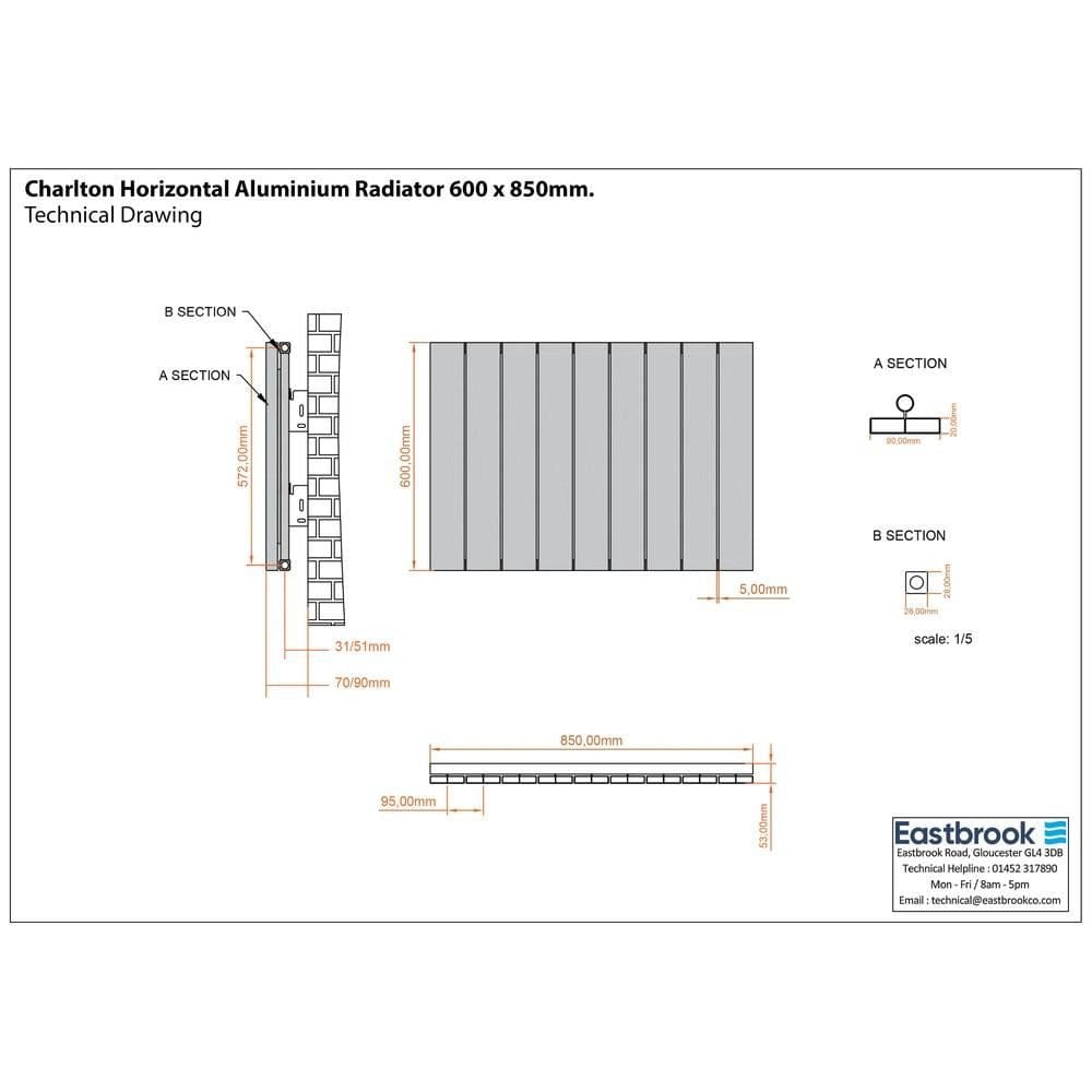 Eastbrook Panel Radiator Eastbrook Charlton Horizontal Aluminium Designer Radiator in Matt White