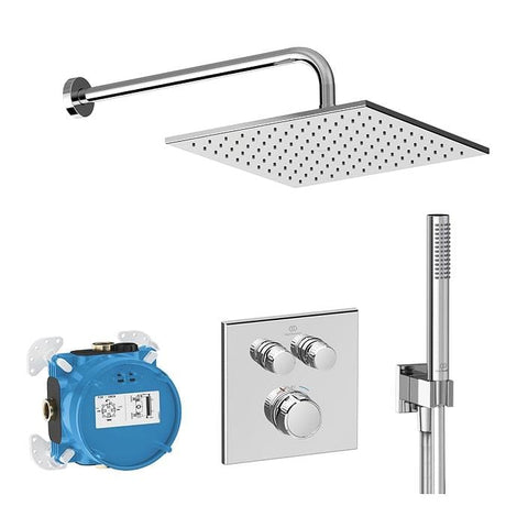 Ideal Standard Concealed Shower Set Ideal Standard Ceratherm Navigo Concealed Thermostatic Shower Valve Set with Square Showerhead and Pencil Handset in Chrome