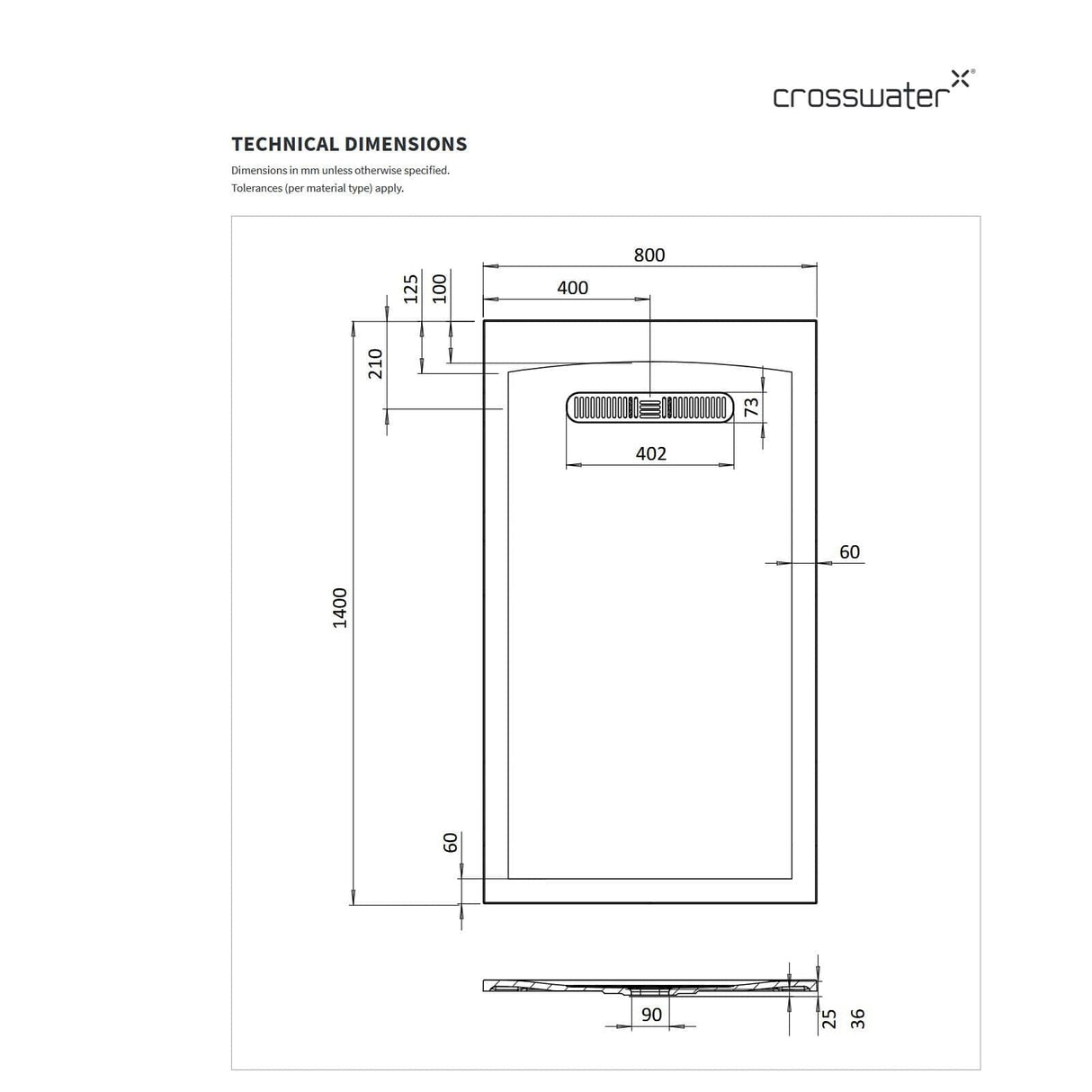 Crosswater Vito Rectangle 25mm Stone Resin Shower Tray