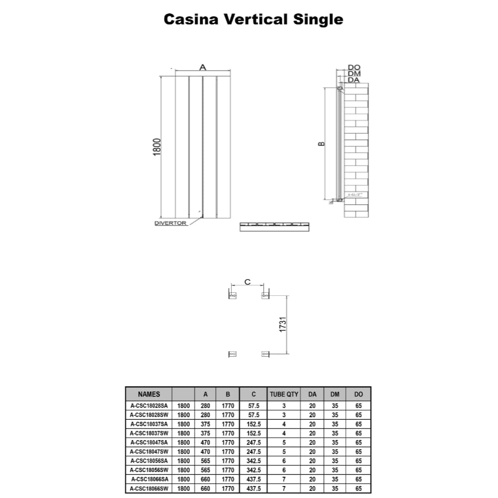 Reina Panel Radiator Reina Casina Vertical Aluminium Single Panel Radiator