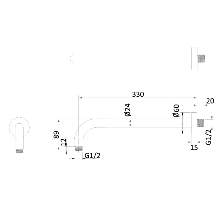 Crosswater Fixed Shower Arm Crosswater MPRO Wall Mounted Shower Arm