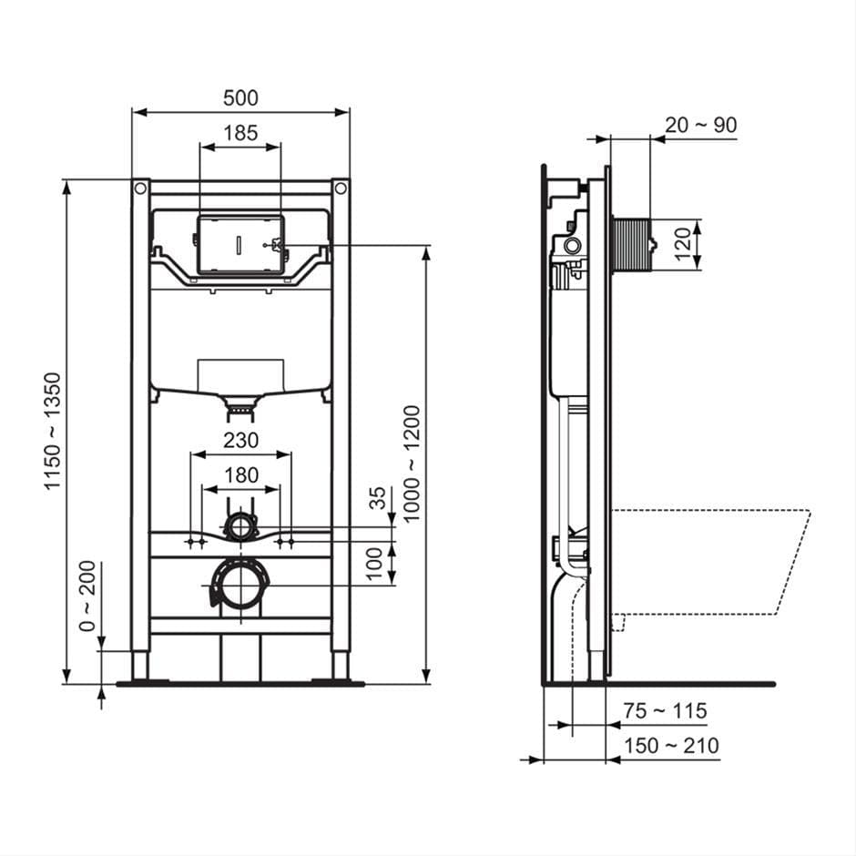 Ideal Standard Wall Hung WC Frame Ideal Standard ProSys 1150mm Wall Hung Frame and Concealed Cistern