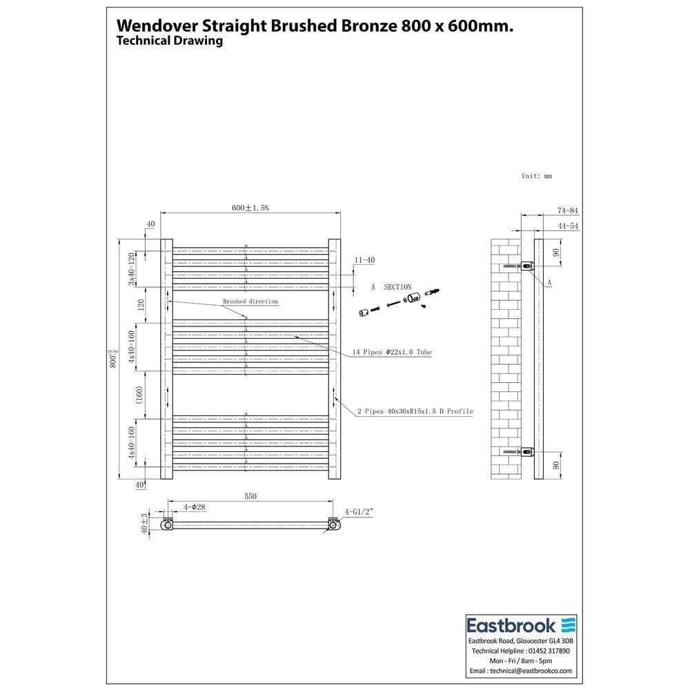 Eastbrook Wendover Straight Heated Towel Rail in Brushed Gunmetal