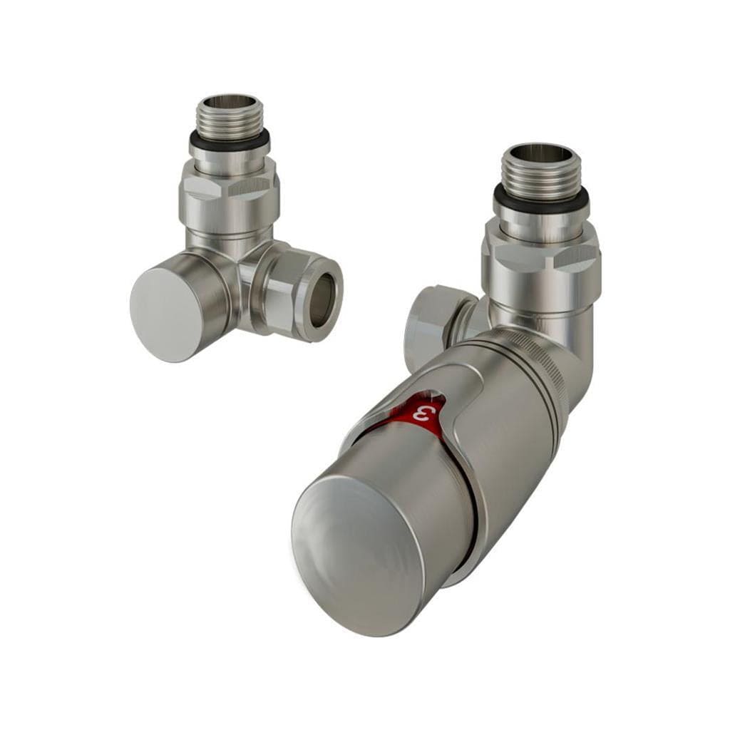 Eastbrook Radiator Valve Brushed Nickel Eastbrook Corner Thermostatic Radiator Valve with Lockshield 15mm (Pair)