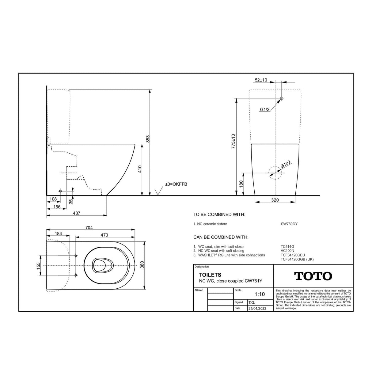 TOTO Close Coupled Toilet TOTO NC Close Coupled Rimless Toilet with Tornado Flush and Soft Close Seat