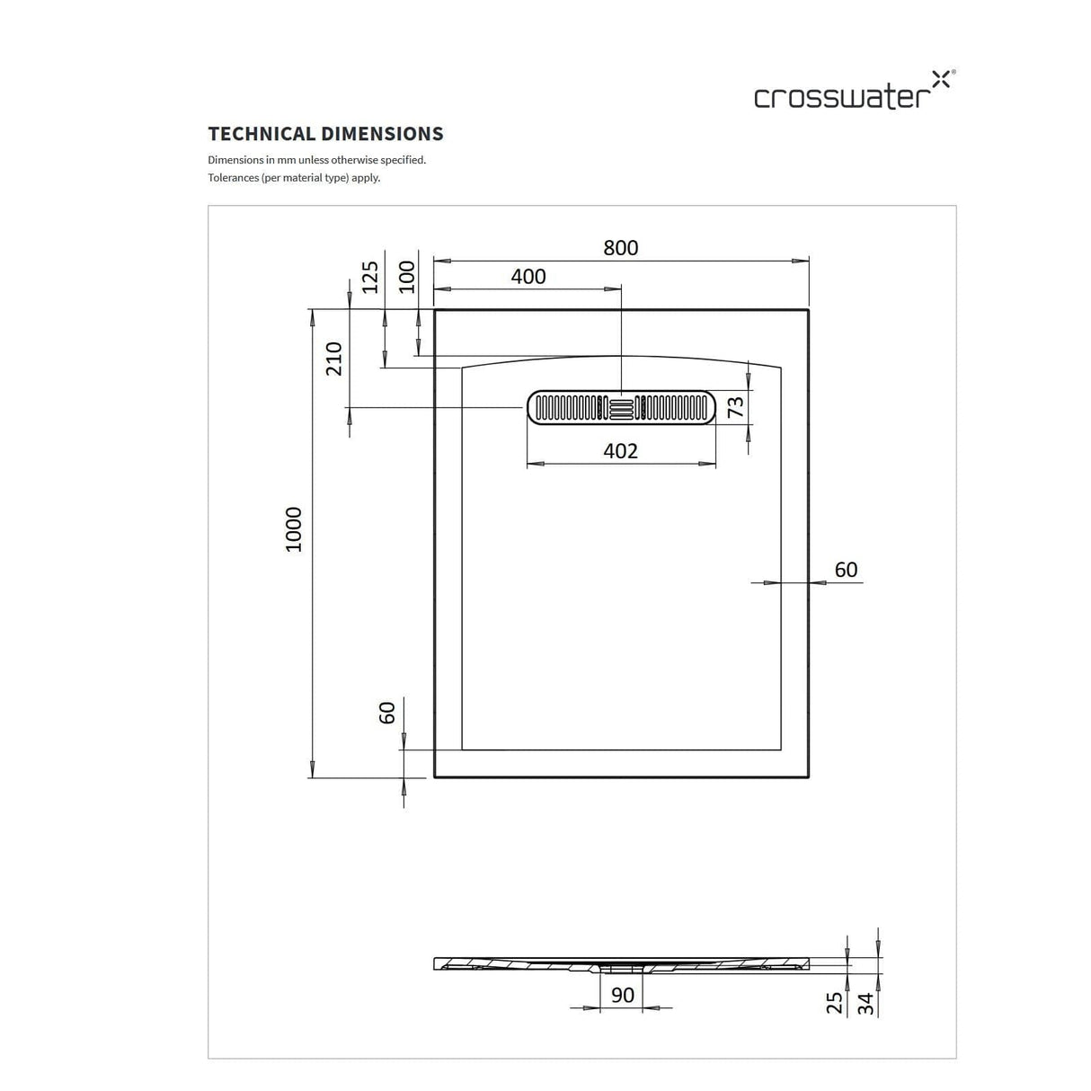 Crosswater Vito Rectangle 25mm Stone Resin Shower Tray