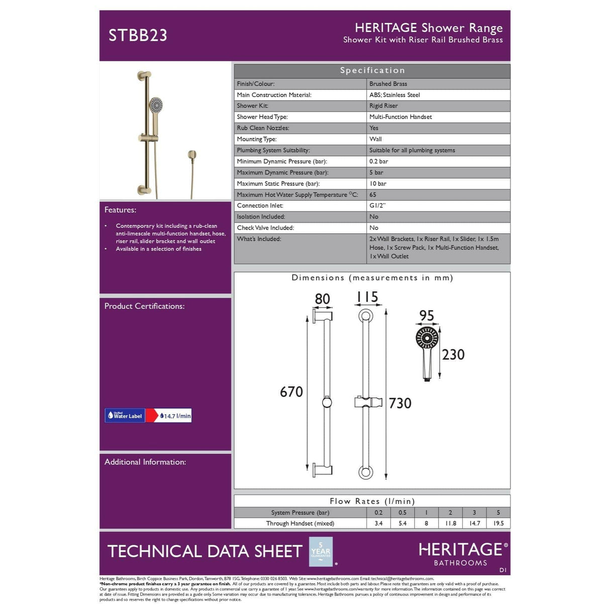 Heritage Shower Riser Rail Heritage Modern Adjustable Riser Kit with Multifunction Shower Handset and Wall Outlet