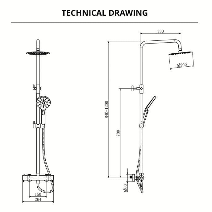 Imex Exposed Shower Set Imex Ravine Cool Touch, Easy Fix, Thermostatic Shower Set with Fixed Overhead Shower And Multifunction Adjustable Handset