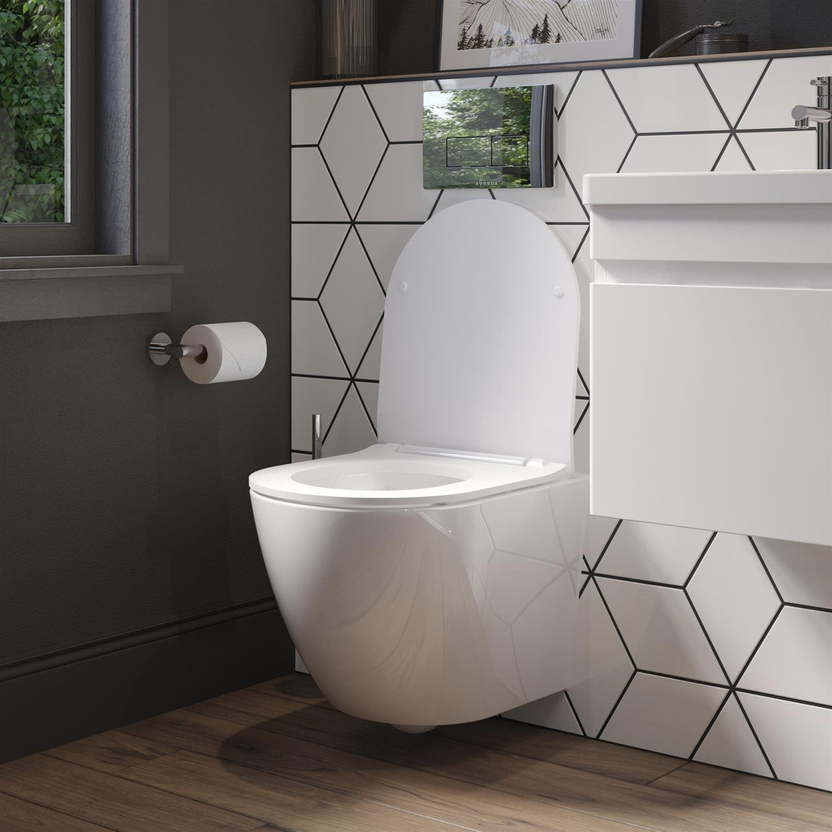 Saneux Wall Hung Toilet Saneux Air Wall Hung Short Projection Rimless Toilet with Soft Close Seat