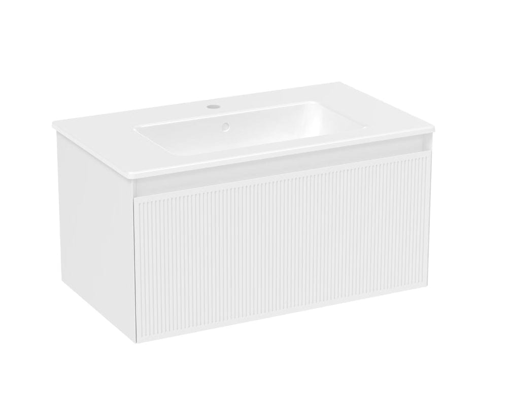 Saneux Wall Mounted Vanity Unit Matte White / 1 Hole Saneux Monument Vanity Unit With Basin - 800 x 470mm - One Drawer - Wall Mounted