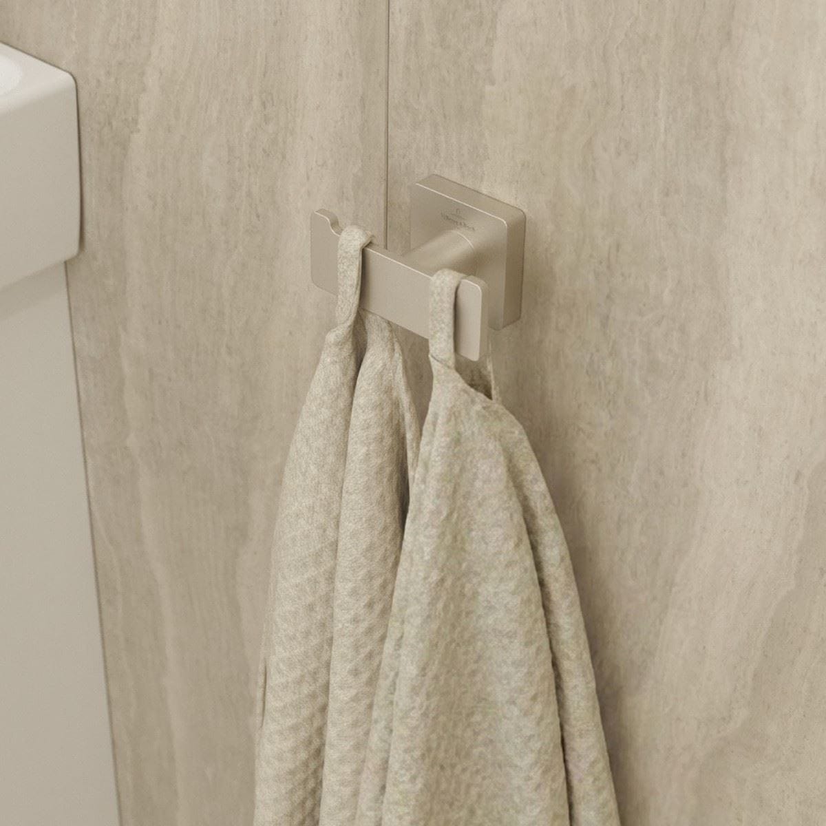 Villeroy & Boch Robe Hook Brushed Nickel Matt Villeroy & Boch Elements - Striking Double Towel Hook