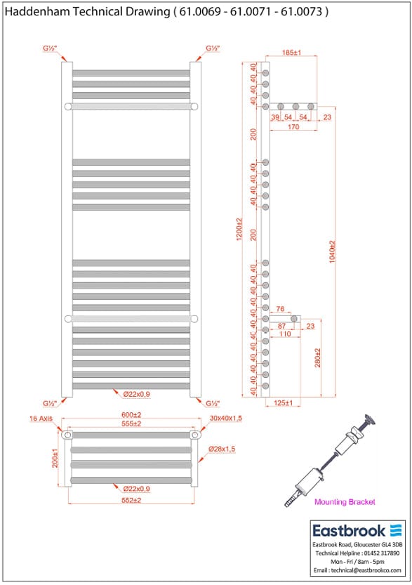 Eastbrook Ladder Rail Eastbrook Haddenham Straight Vertical Towel Rail in Chrome