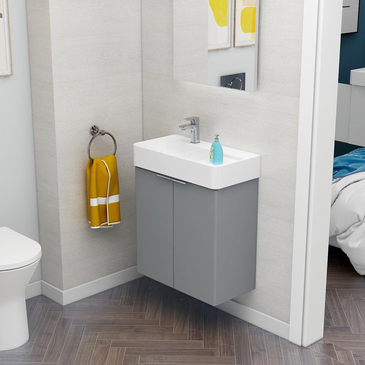 Imex Wall Mounted Vanity Unit Matt Grey Imex Blade Wall Mounted 600mm Double Door Vanity Unit with Basin