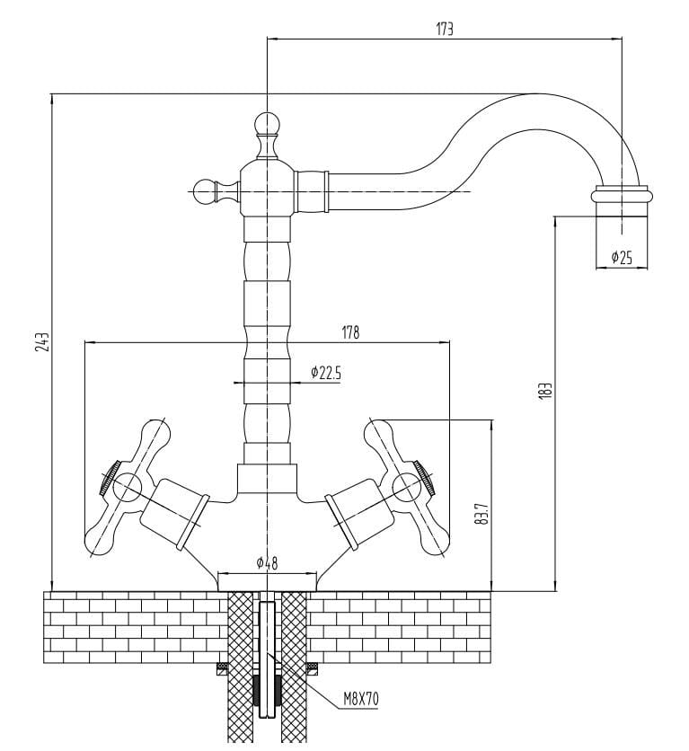 Aquarius Bathrooms Kitchen Tap Aquarius TrueCook Victorian Crosshead Two Handle Kitchen Mixer Tap in Chrome