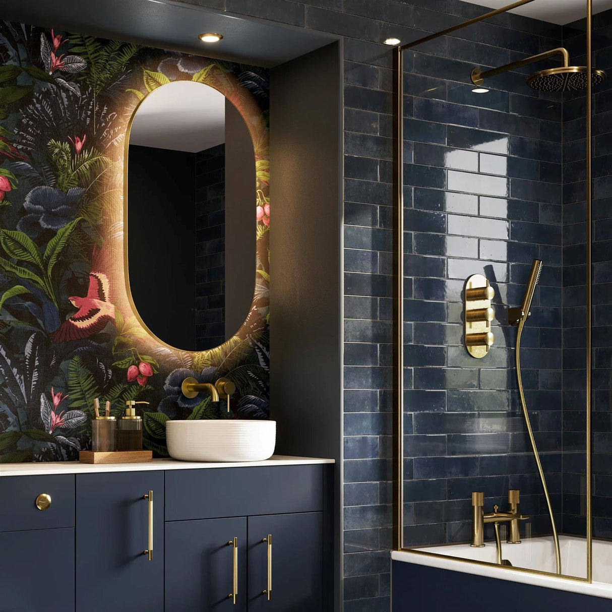 hib. Illuminated Mirror Brushed Brass hib. Arcane Pill 50 LED Illuminated Mirror