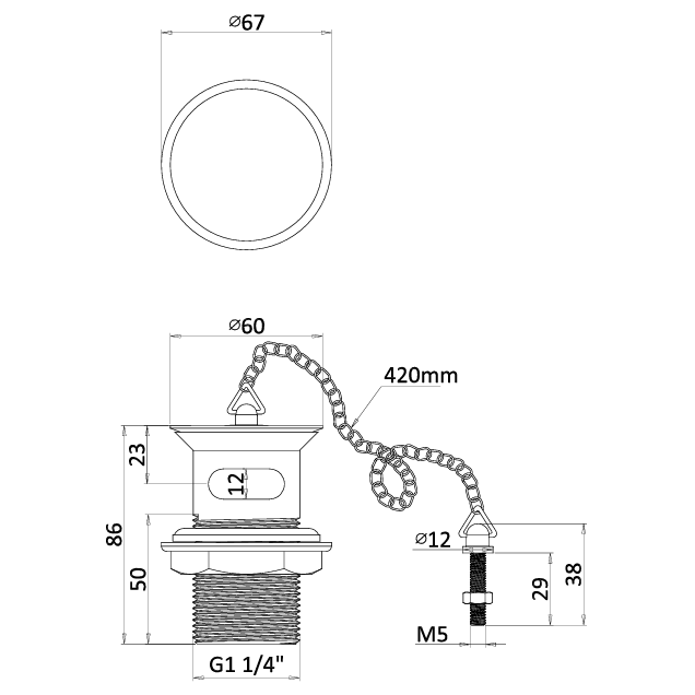 Burlington Basin Plug and Chain (Slotted Waste)