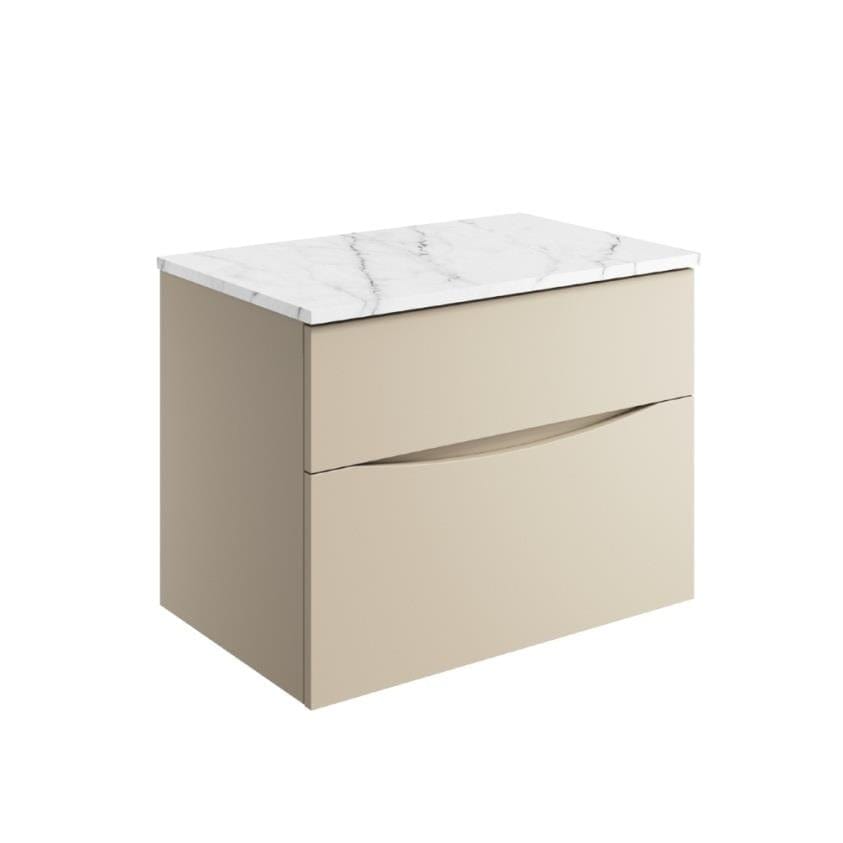 Crosswater Wall Mounted Vanity Unit Warm Stone / Carrara Marble Effect / 700mm Crosswater Glide II 2 Drawer Vanity Unit with Worktop