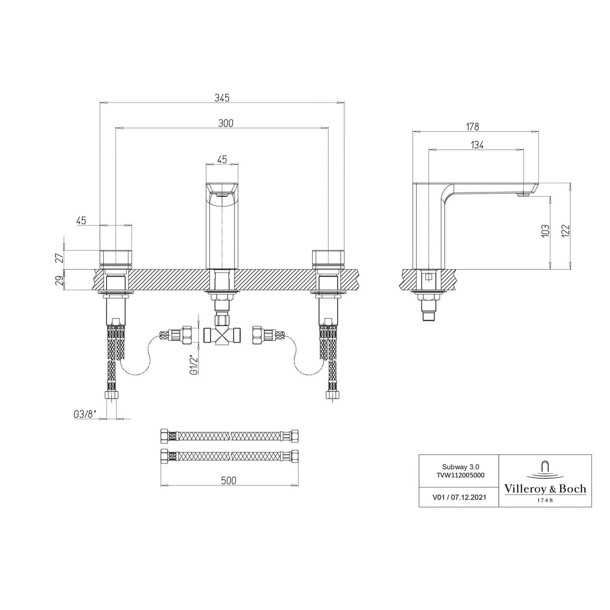 Villeroy & Boch 3 Tap Hole Basin Set Villeroy & Boch Subway 3.0 3 Hole Basin Mixer Tap
