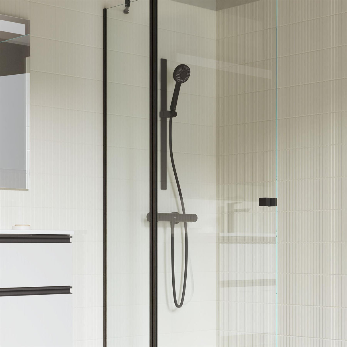 Roca Exposed Shower Set Matt Black Roca T-500 Thermostatic Bar Shower Valve with with Shower Handset and Slide Rail Set