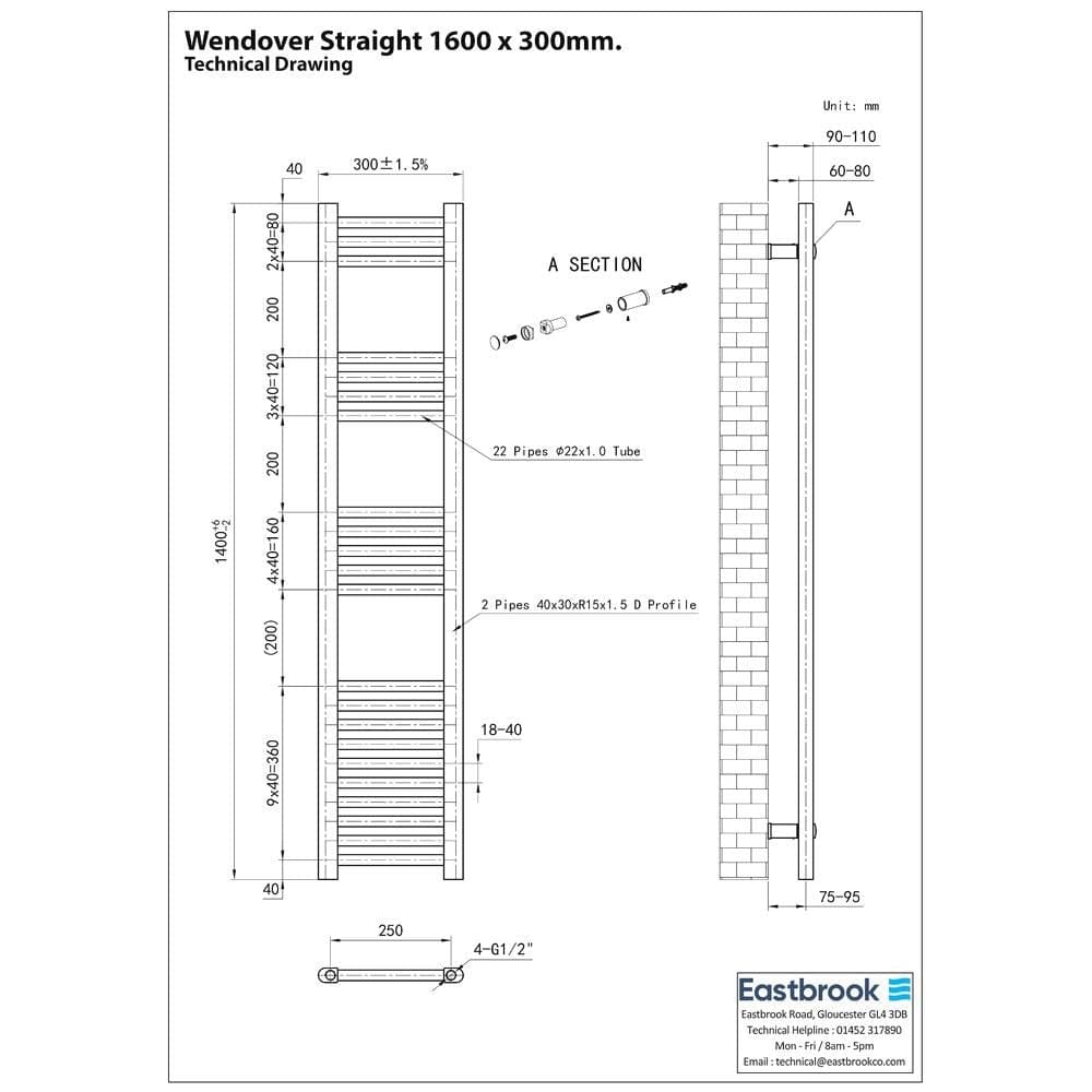 Eastbrook Ladder Rails Eastbrook Wendover Straight Heated Towel Rail in Anthracite