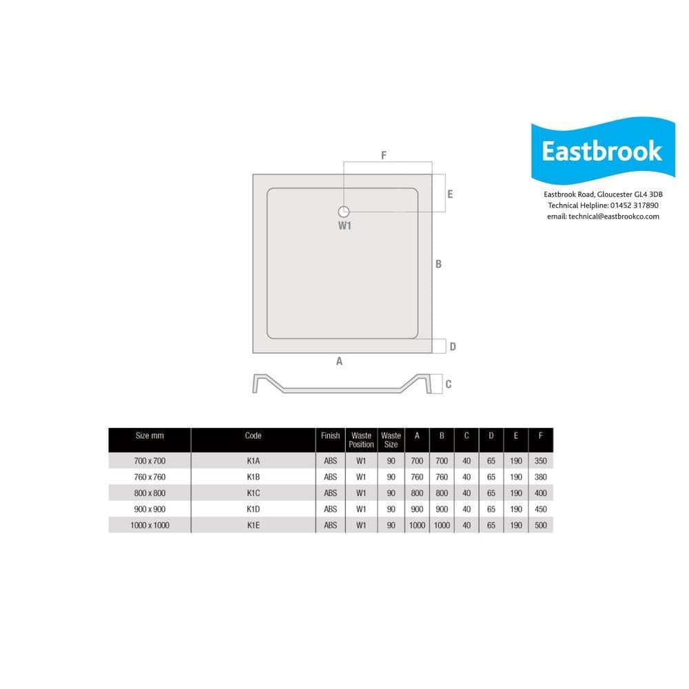 Eastbrook Square Shower Tray 700 x 700mm Eastbrook Volente Stone Resin 40mm Square Shower Tray