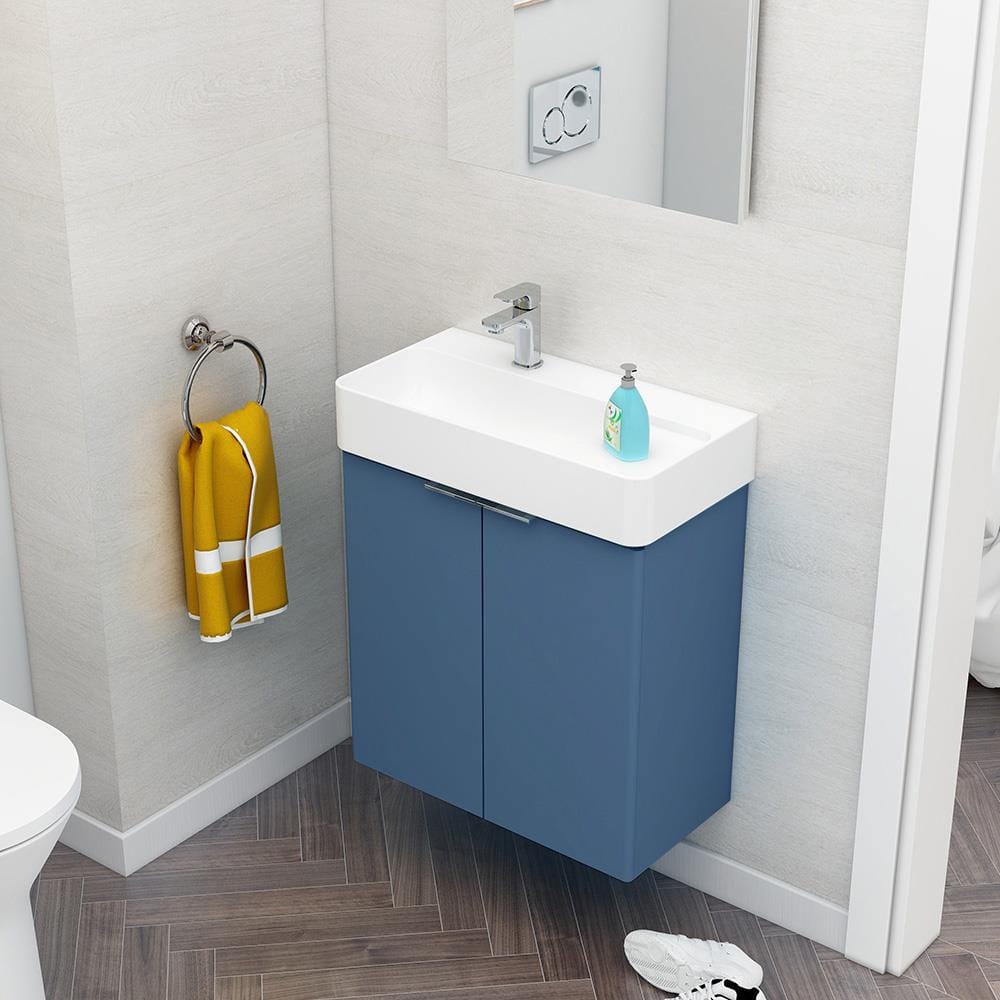 Imex Wall Mounted Vanity Unit Matt Blue Imex Blade Wall Mounted 600mm Double Door Vanity Unit with Basin