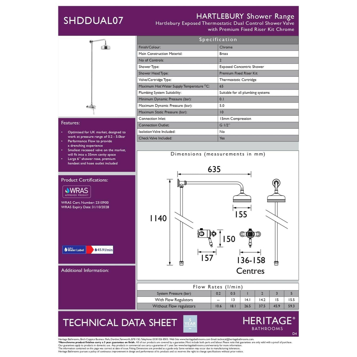Heritage Exposed Shower Set Heritage Hartlebury Exposed Shower with Rigid Riser and Deluxe Fixed Shower Head