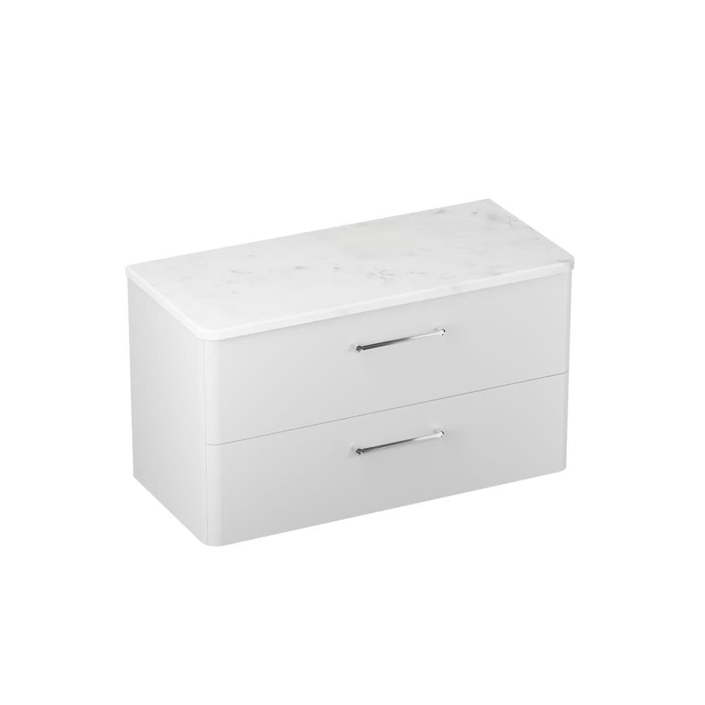 Britton Wall Mounted Vanity Unit Frosted White / Carrara Marble Effect Worktop / Chrome Britton Camberwell Wall Mounted 1000mm Vanity Unit with Basin or Worktop