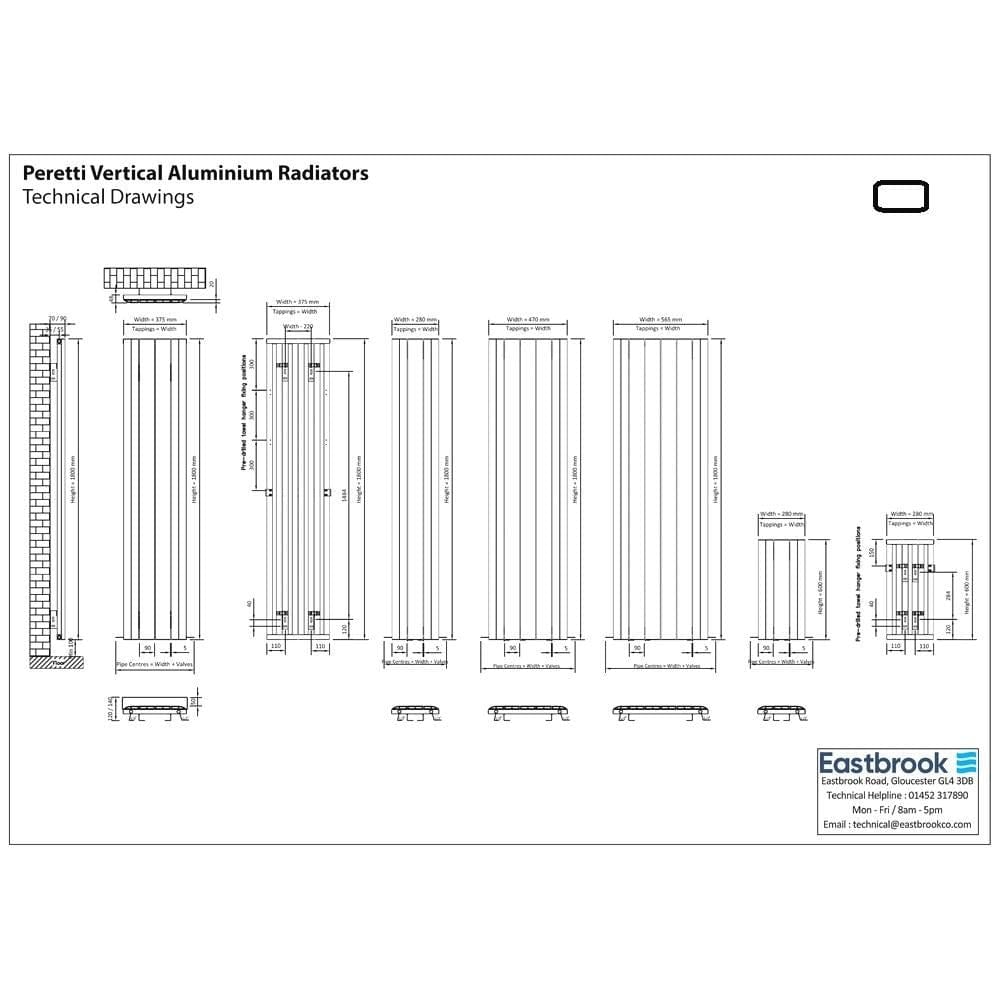 Eastbrook Panel Radiator Eastbrook Peretti Straight Vertical Aluminium Radiator in Matt Anthracite