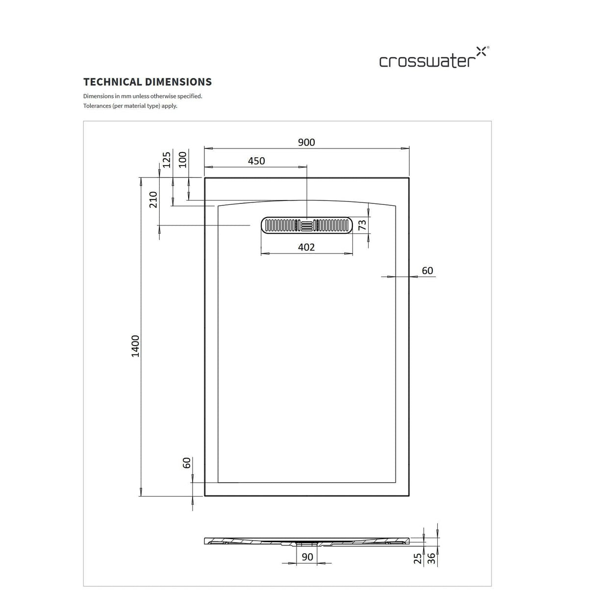 Crosswater Vito Rectangle 25mm Stone Resin Shower Tray