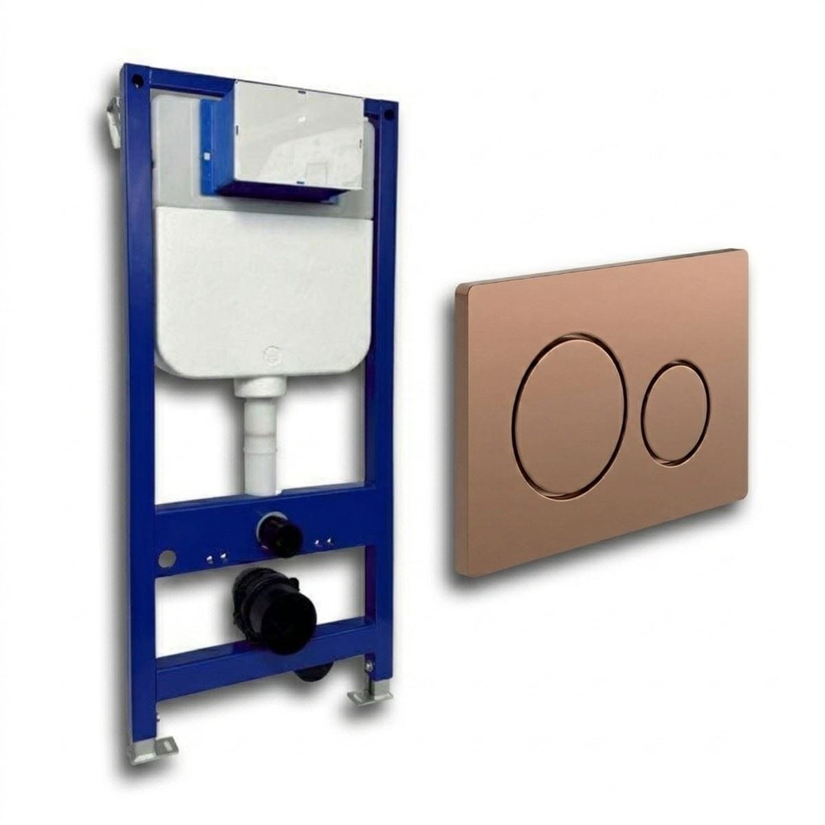 Aquarius Bathrooms Wall Hung WC Frame Brushed Bronze / Round Buttons Aquarius Urbano 1080mm Frame and Cistern with Flush Plate